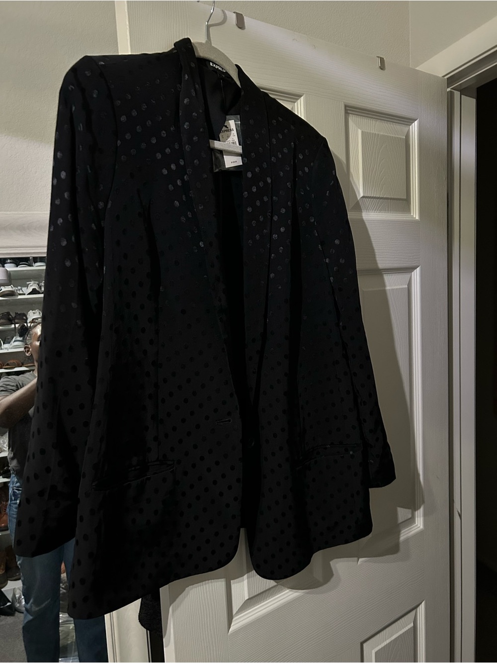 Express Black Polka Dot Open Blazer